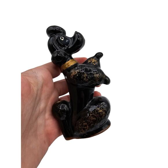 Vintage Ceramic Black Gold Poodle Pen Holder japan dog figurine desktop redware - Picture 6 of 6